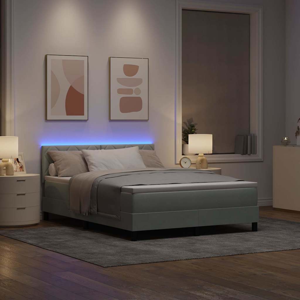 Letto a Sorgente LED Grigio chiaro 140 x 190 cm Velluto 3342716