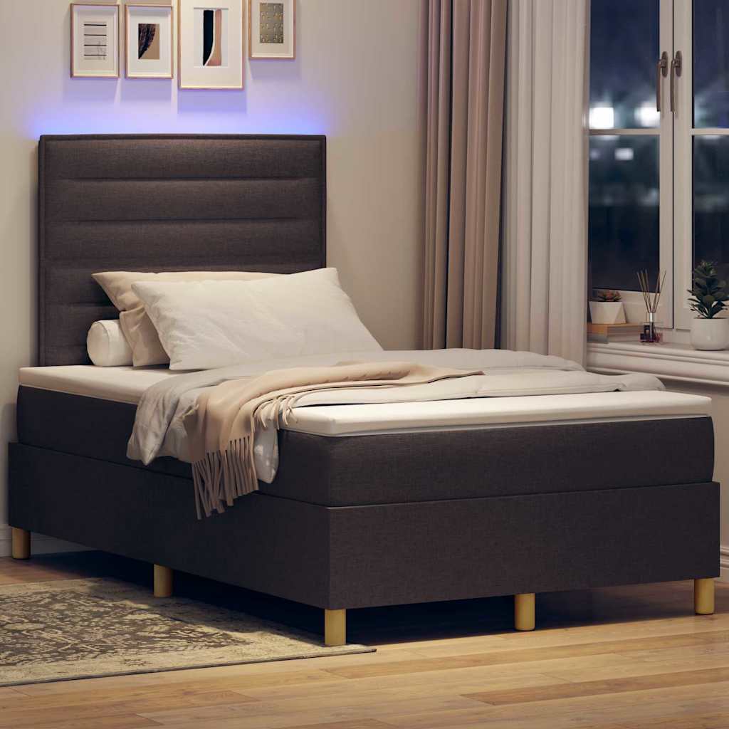 Letto a Sorgente LED Marrone Scuro 120 x 190 cm Tessuto 3343008