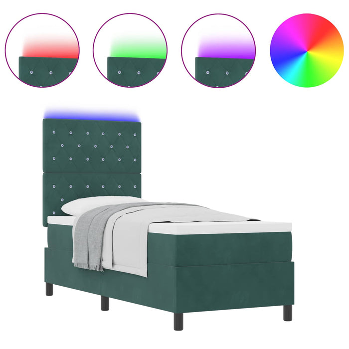Letto a Sorgente LED Verde Scuro 80 x 200 cm Tessuto 3343211
