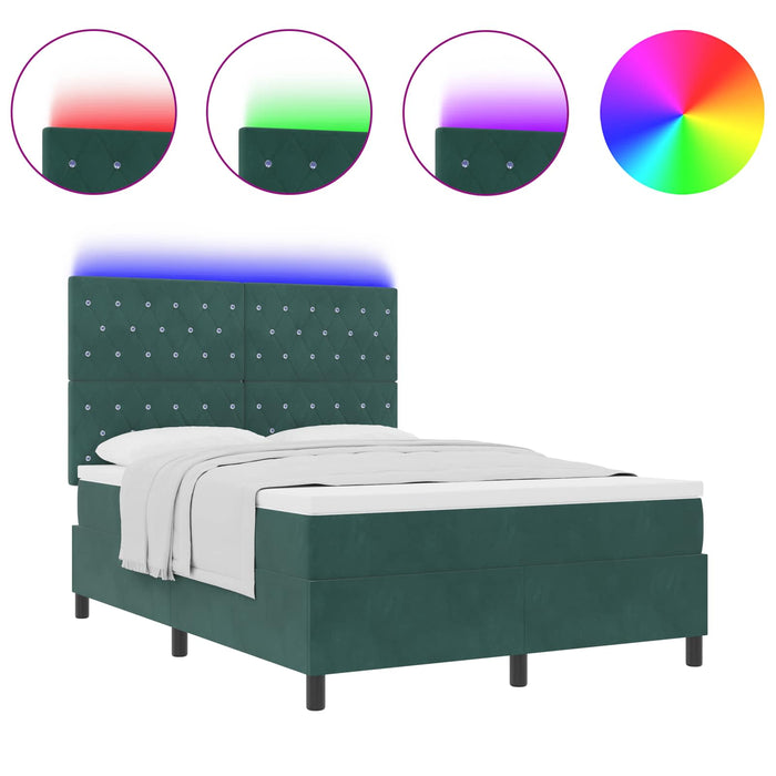 Letto a Sorgente LED Verde Scuro 140 x 190 cm Tessuto 3343247