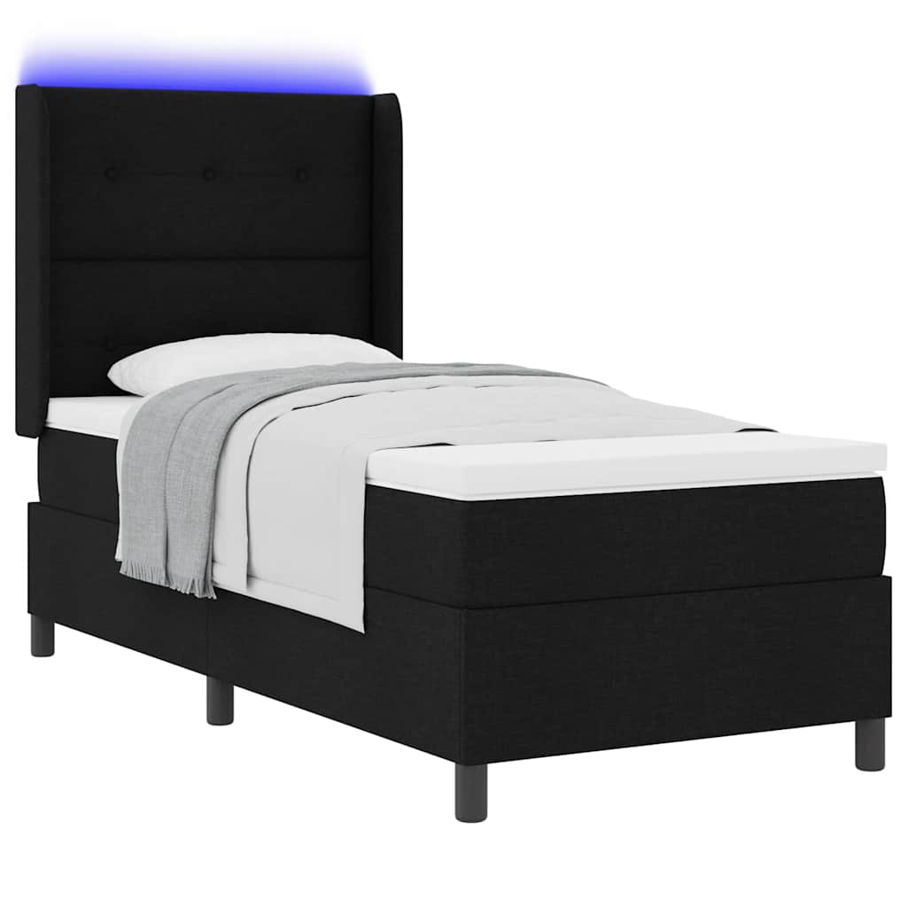 Letto a Sorgente LED con materasso Nero 100 x 200 cm Tessuto 3343492