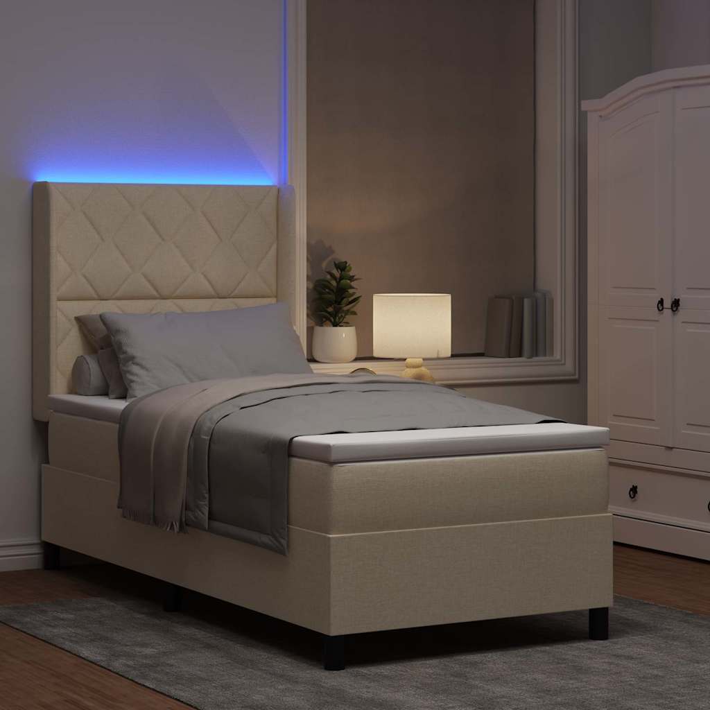 Letto a Sorgente LED con materasso Crema 100 x 200 cm Tessuto 3343558