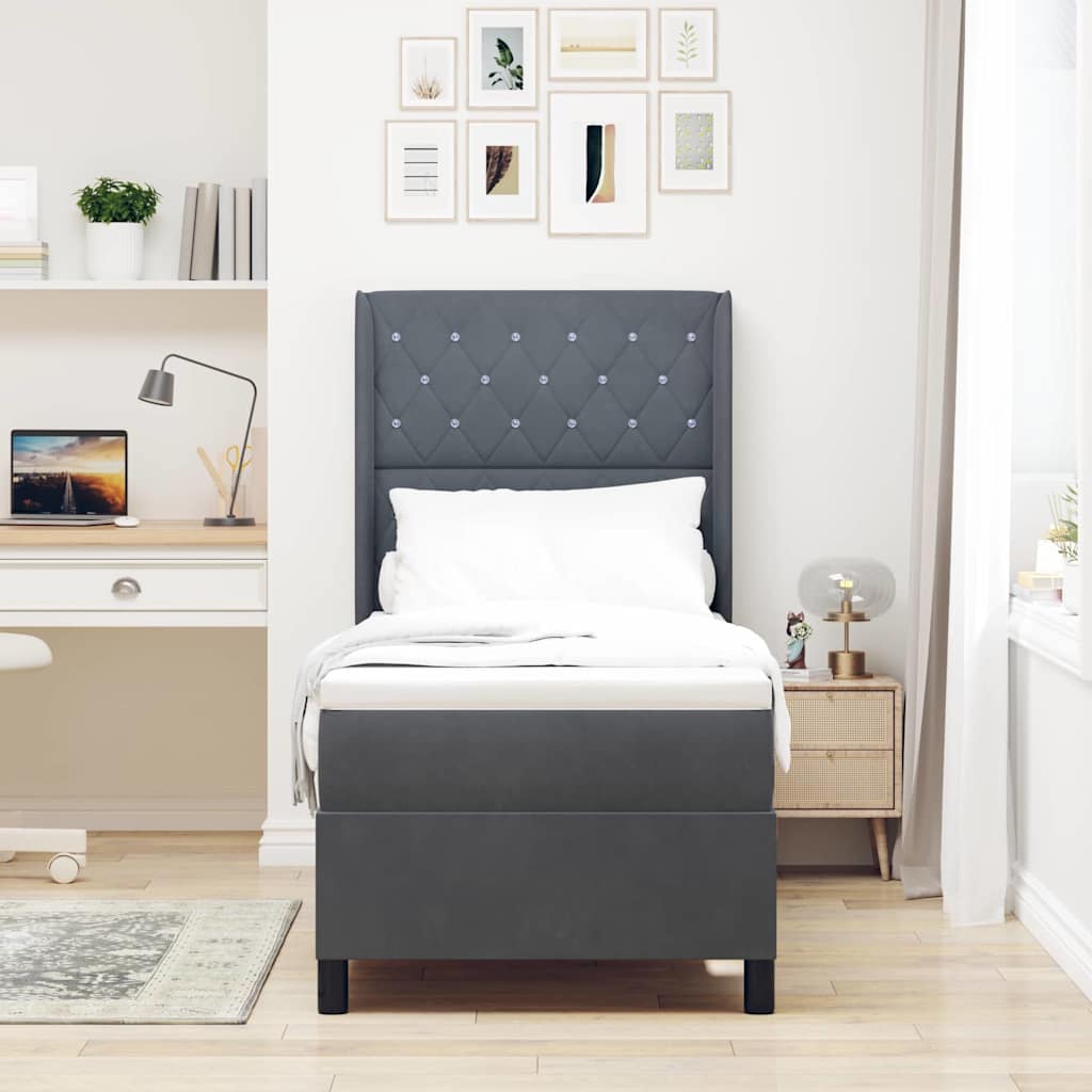 Letto a molle con materasso Grigio scuro 80 x 200 cm Velluto 3343785