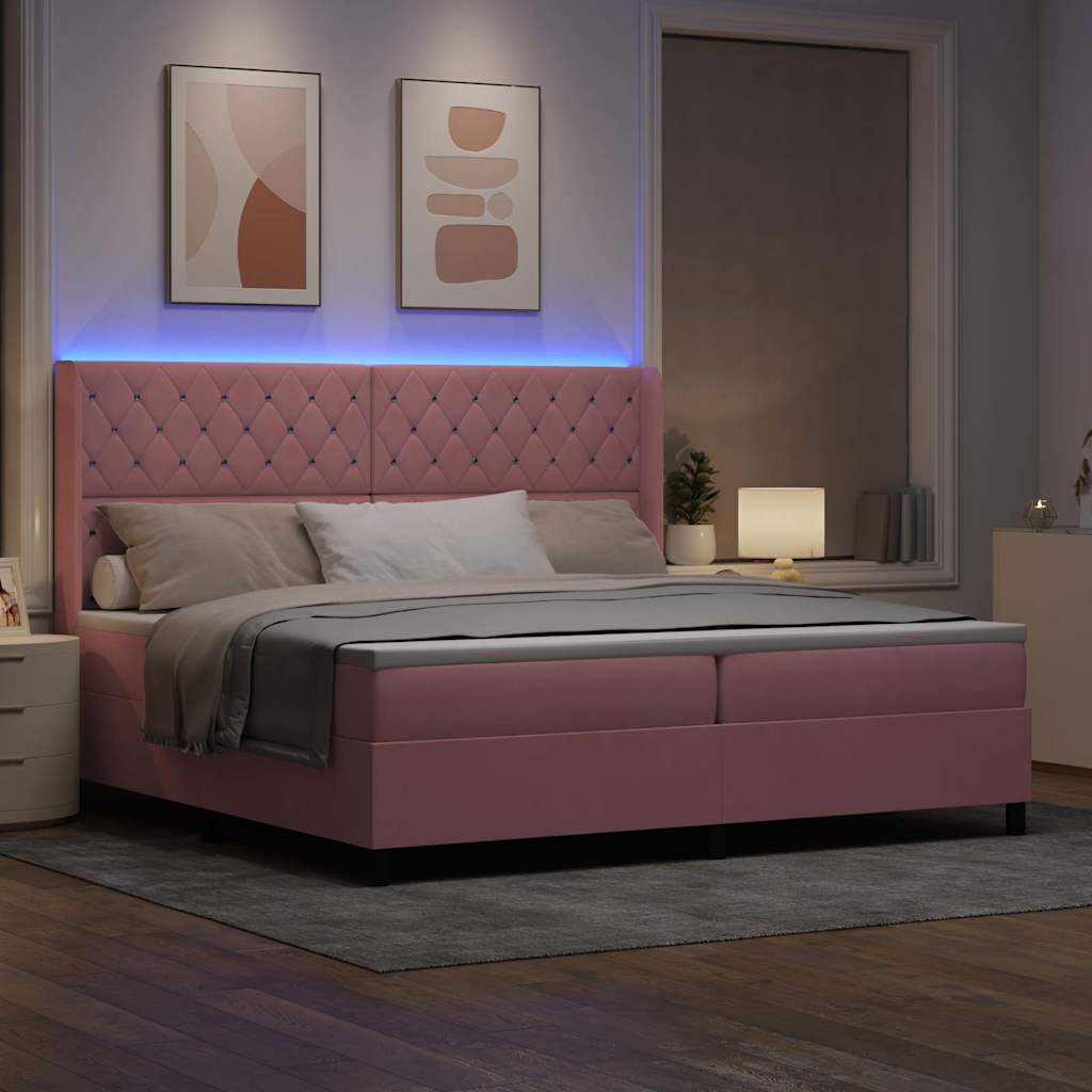 Letto a molle con materasso con led Rosa 200 x 200 cm Velluto 3343837
