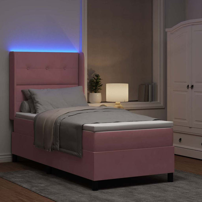 Letto a molle con materasso con led Rosa 100 x 200 cm Velluto 3343861