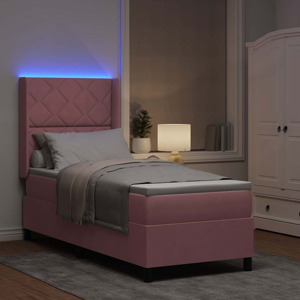 Letto a molle con materasso con led Rosa 80 x 200 cm Velluto 3343897