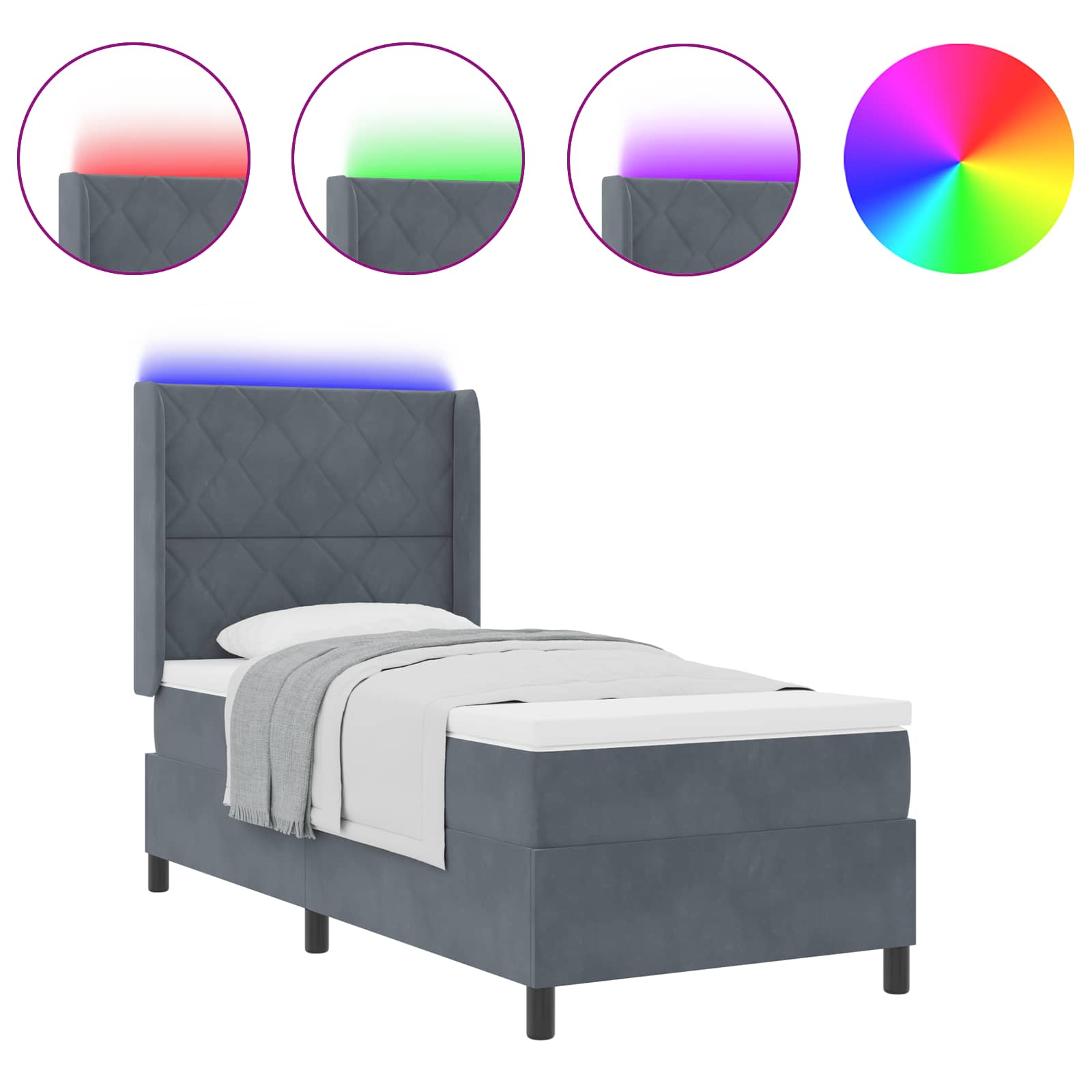 Letto a molle con testiera Grigio scuro 100 x 200 cm Velluto 3343911