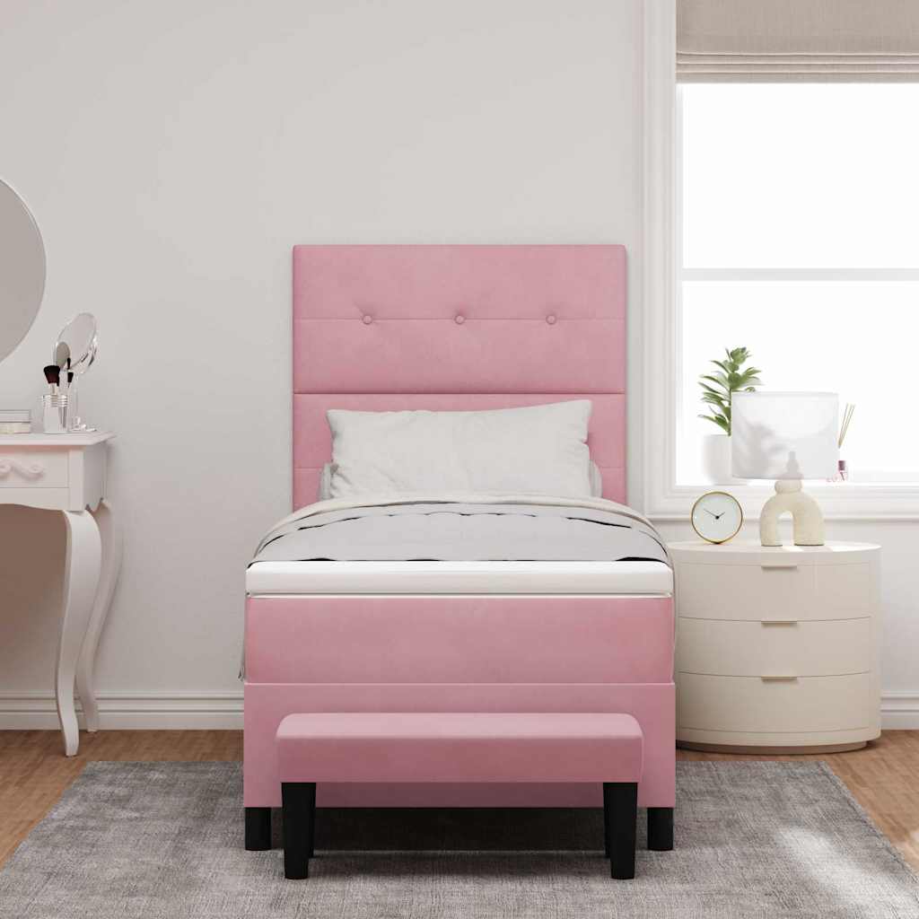 Letto a molle con materasso Rosa 90 x 190 cm Velluto 3344485