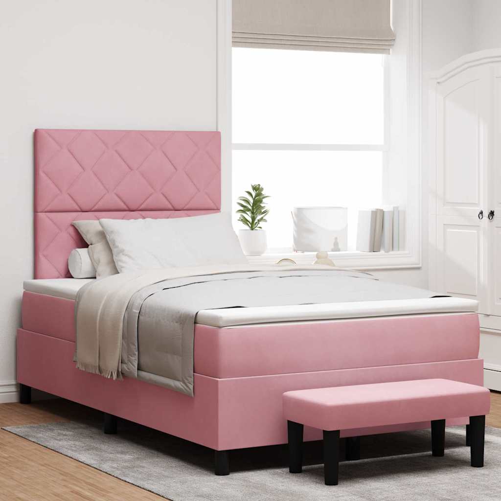 Letto a molle con materasso Rosa 120 x 190 cm Velluto 3344569