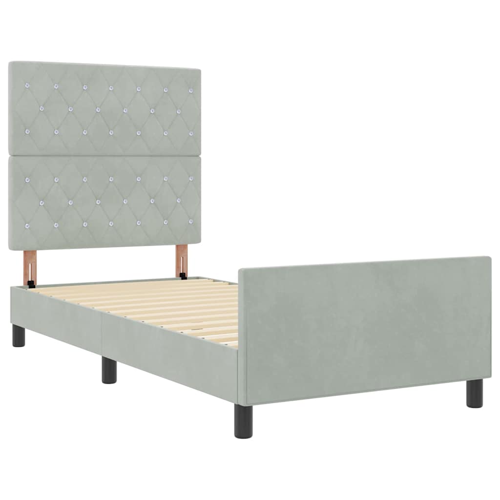 Letto a molle con testiera-Rete con Testiera Grigio chiaro 100 x 200 cm Velluto