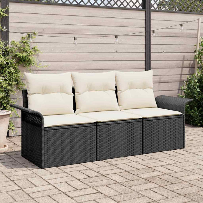 Set Divano da Giardino con cuscino 3 pz-Sofa da Giardino-Divanetto da esterno Nero Poly Rattan 407768