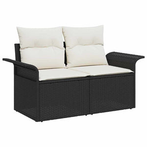 Set Divano da Giardino con cuscino 3 pz-Sofa da Giardino-Divanetto da esterno Nero Poly Rattan 407768