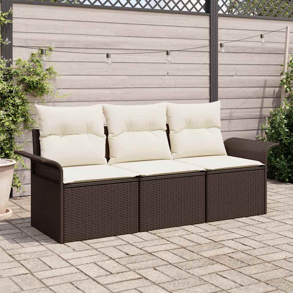 Set Divano da Giardino con cuscino 3 pz-Sofa da Giardino-Divanetto da esterno Marrone Poly Rattan 305536