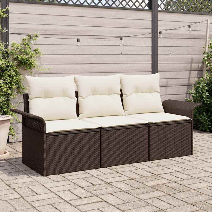 Set Divano da Giardino con cuscino 3 pz-Sofa da Giardino-Divanetto da esterno Marrone Poly Rattan 305536