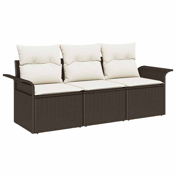 Set Divano da Giardino con cuscino 3 pz-Sofa da Giardino-Divanetto da esterno Marrone Poly Rattan 305536