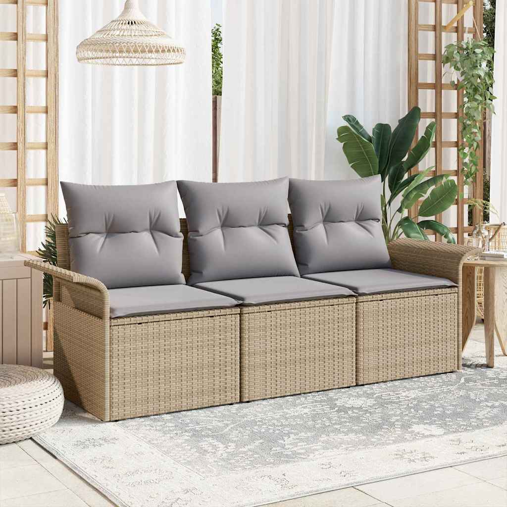 Set Divano da Giardino con cuscino 3 pz-Sofa da Giardino-Divanetto da esterno Beige Poly Rattan 616649