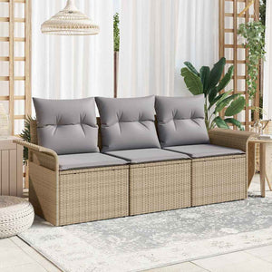 Set Divano da Giardino con cuscino 3 pz-Sofa da Giardino-Divanetto da esterno Beige Poly Rattan 616649