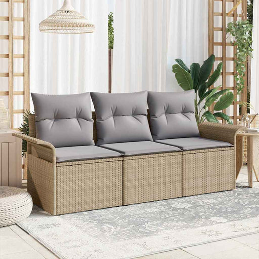 Set Divano da Giardino con cuscino 3 pz-Sofa da Giardino-Divanetto da esterno Beige Poly Rattan 616649