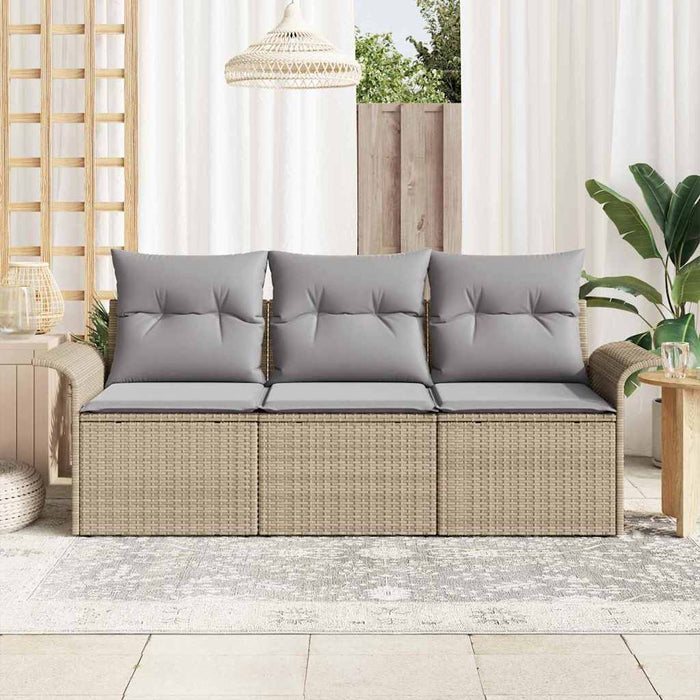 Set Divano da Giardino con cuscino 3 pz-Sofa da Giardino-Divanetto da esterno Beige Poly Rattan 616649
