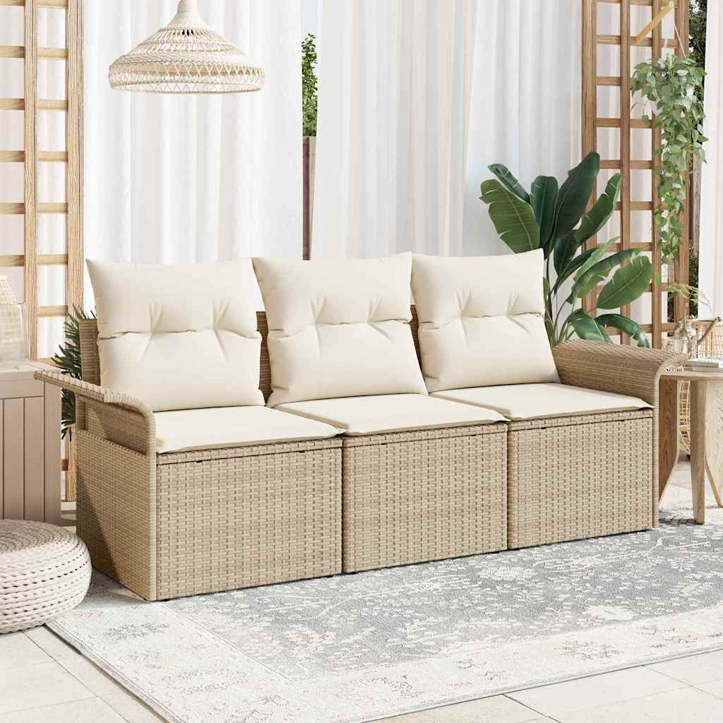 Set Divano da Giardino con cuscino 3 pz-Sofa da Giardino-Divanetto da esterno Beige Poly Rattan 204282