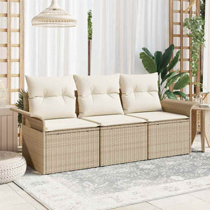 Set Divano da Giardino con cuscino 3 pz-Sofa da Giardino-Divanetto da esterno Beige Poly Rattan 204282