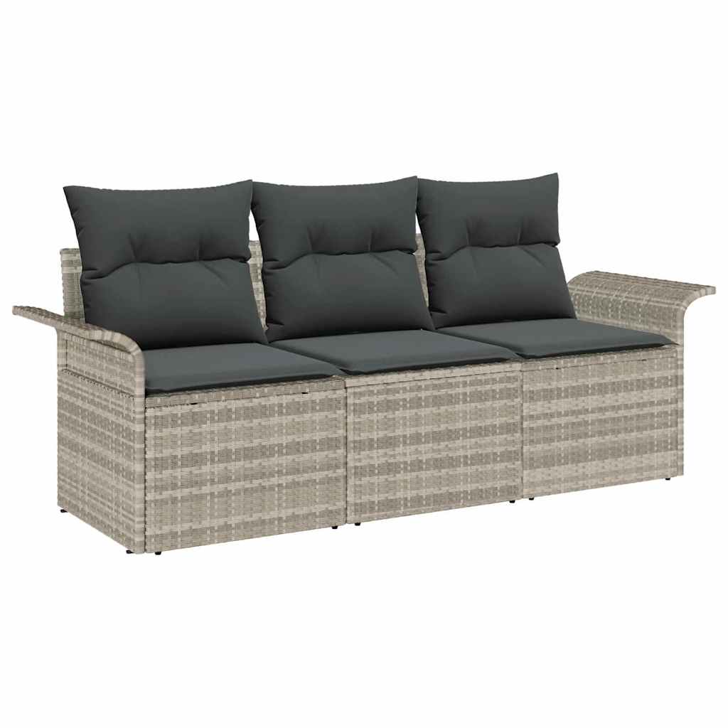 Set Divano da Giardino 3 pz-Sofa da Giardino-Divanetto da esterno Grigio chiaro Poly Rattan 110058