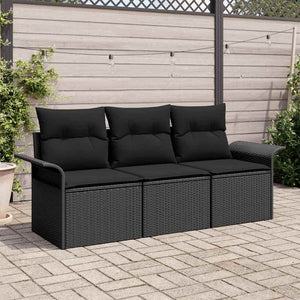 Set Divano da Giardino con cuscino 3 pz-Sofa da Giardino-Divanetto da esterno Nero Poly Rattan 229838