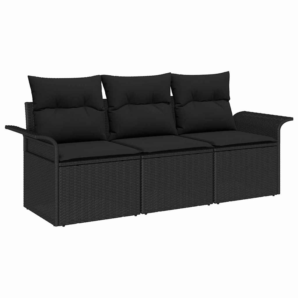 Set Divano da Giardino con cuscino 3 pz-Sofa da Giardino-Divanetto da esterno Nero Poly Rattan 229838