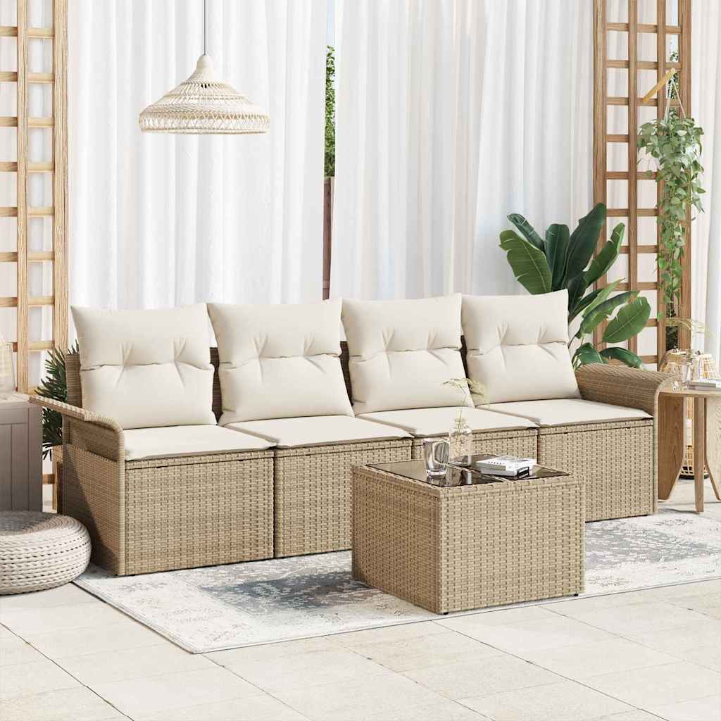 Set Giardino 5 Pezzi con Cuscini Beige in Rattan 3353900