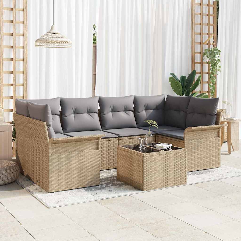 Set Divano da Giardino 7 pcs Beige e grigio 55 x 55 x 37 cm 3353929