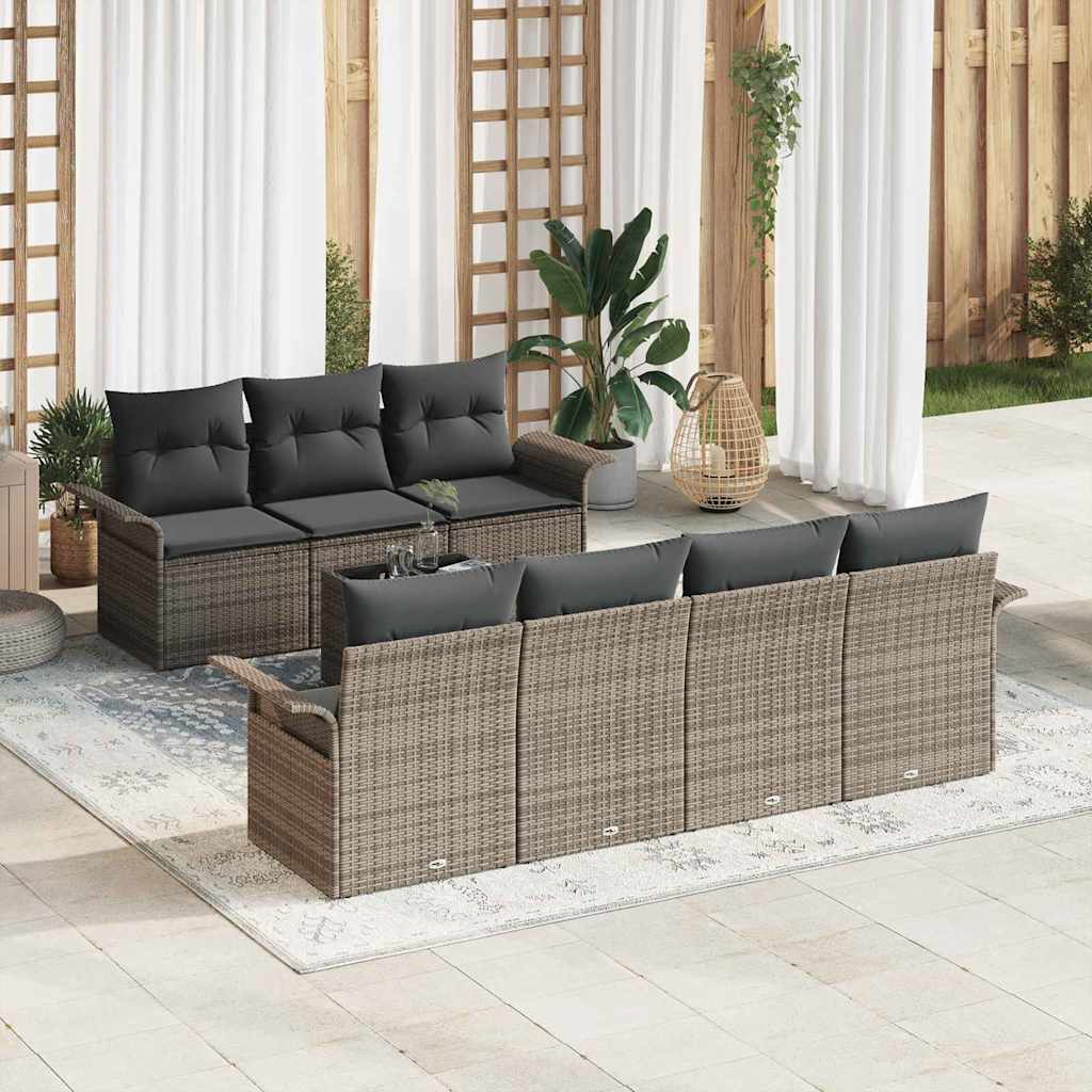 Set di divano da giardino a 8 pezzi in rattan sintetico grigio 3353938
