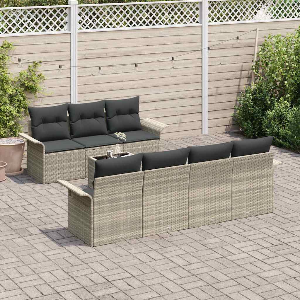 Set di divani da giardino 8 pezzi con cuscini grigio chiaro in polirattan 3353941