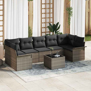 Set di divani da giardino in 8 pezzi con cuscini grigi in rattan sintetico 3353948