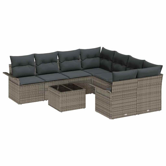 Set di divani da giardino  in 9 pezzi con cuscini grigi in rattan sintetico 3353968