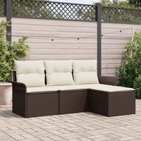 Set Divano da Giardino con cuscino 4 pz-Sofa da Giardino-Divanetto da esterno Marrone Poly Rattan 137863