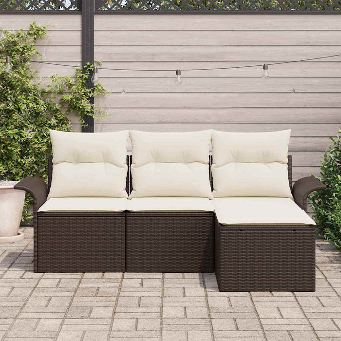 Set Divano da Giardino con cuscino 4 pz-Sofa da Giardino-Divanetto da esterno Marrone Poly Rattan 137863