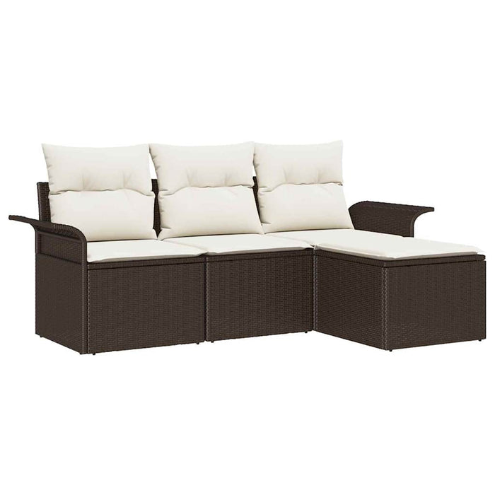 Set Divano da Giardino con cuscino 4 pz-Sofa da Giardino-Divanetto da esterno Marrone Poly Rattan 137863