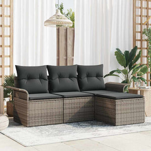 Set Divano da Giardino con cuscino 4 pz-Sofa da Giardino-Divanetto da esterno Grigio Poly Rattan 615748