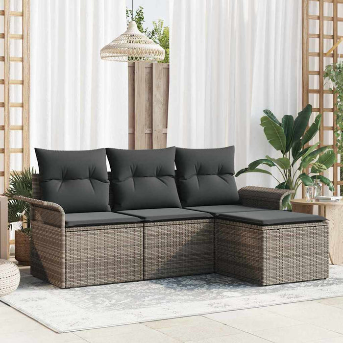 Set Divano da Giardino con cuscino 4 pz-Sofa da Giardino-Divanetto da esterno Grigio Poly Rattan 615748