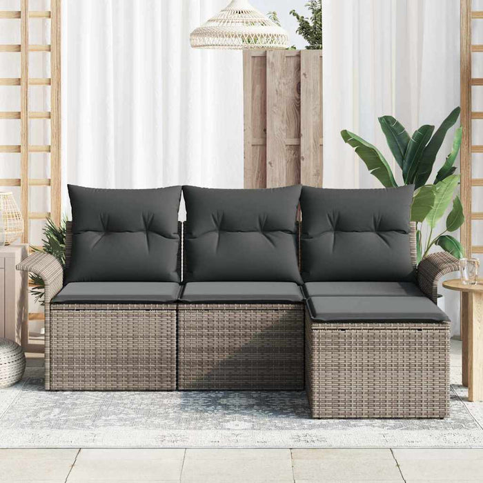 Set Divano da Giardino con cuscino 4 pz-Sofa da Giardino-Divanetto da esterno Grigio Poly Rattan 615748