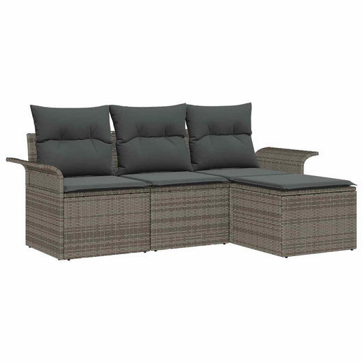 Set Divano da Giardino con cuscino 4 pz-Sofa da Giardino-Divanetto da esterno Grigio Poly Rattan 615748