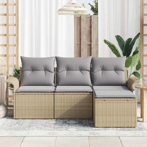 Set Divano da Giardino con cuscino 4 pz-Sofa da Giardino-Divanetto da esterno Beige Poly Rattan 313181