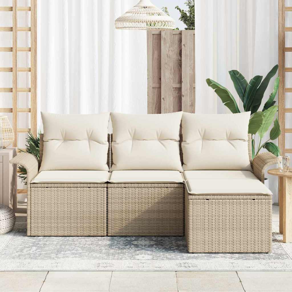 Set Divano da Giardino di 4 Pezzi con Cuscini Beige Rattan Polietilene 3353980