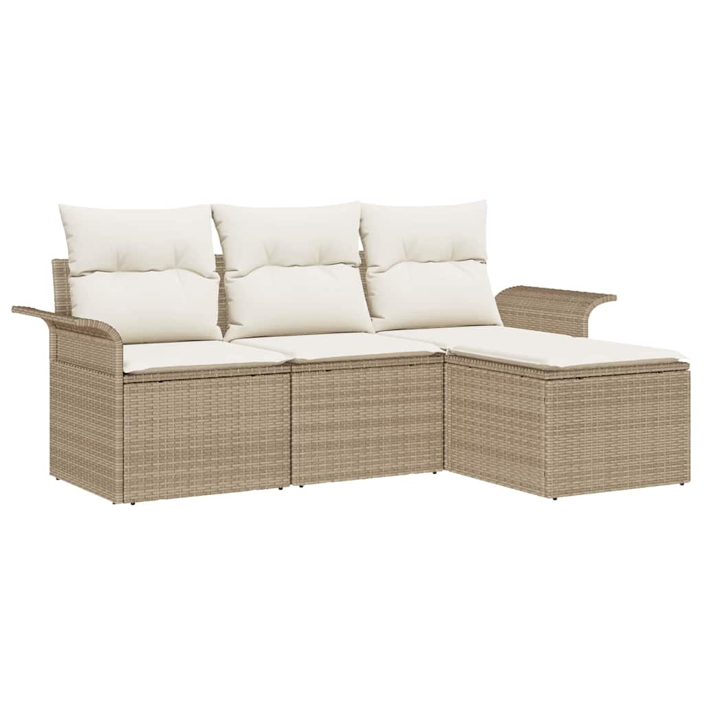 Set Divano da Giardino di 4 Pezzi con Cuscini Beige Rattan Polietilene 3353980