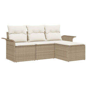 Set Divano da Giardino di 4 Pezzi con Cuscini Beige Rattan Polietilene 3353980