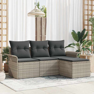 Set Divano da Giardino 4 pz-Sofa da Giardino-Divanetto da esterno Grigio chiaro Poly Rattan 156890