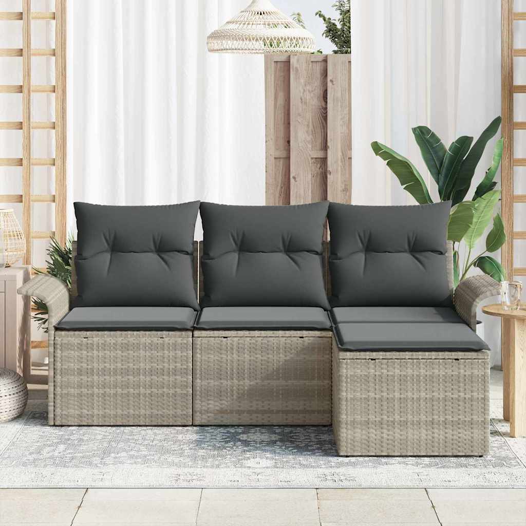 Set Divano da Giardino 4 pz-Sofa da Giardino-Divanetto da esterno Grigio chiaro Poly Rattan 156890