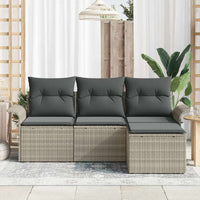 Set Divano da Giardino 4 pz-Sofa da Giardino-Divanetto da esterno Grigio chiaro Poly Rattan 156890
