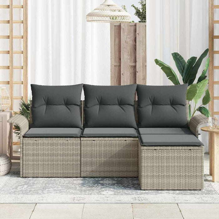 Set Divano da Giardino 4 pz-Sofa da Giardino-Divanetto da esterno Grigio chiaro Poly Rattan 156890