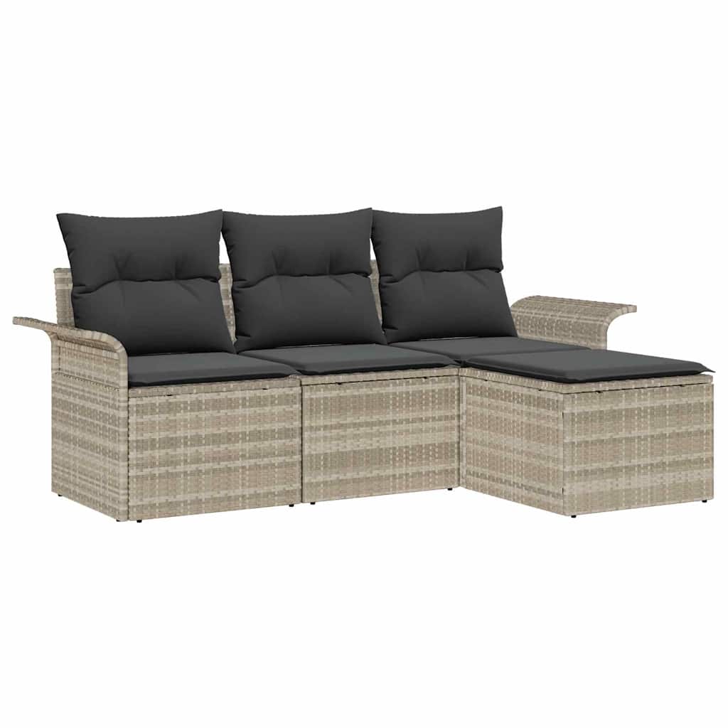 Set Divano da Giardino 4 pz-Sofa da Giardino-Divanetto da esterno Grigio chiaro Poly Rattan 156890
